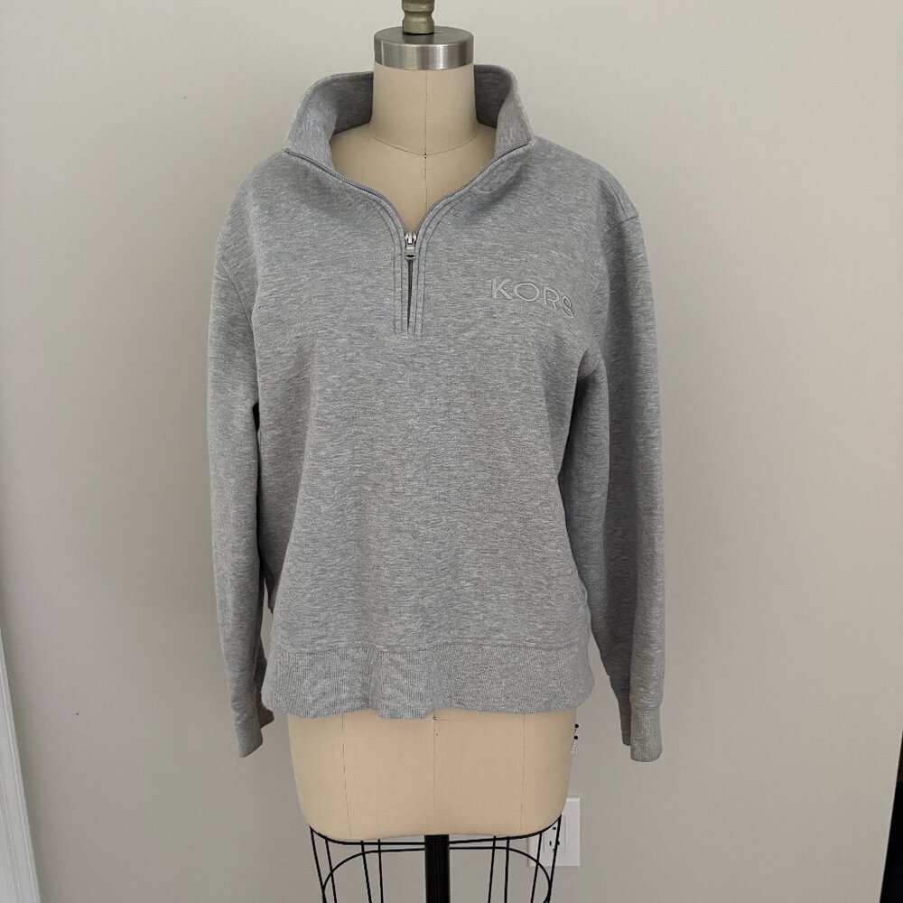 Michael Kors Men's Quarter-zip Mock Neck Cotton Blend Sweater Grey Dadcore Large